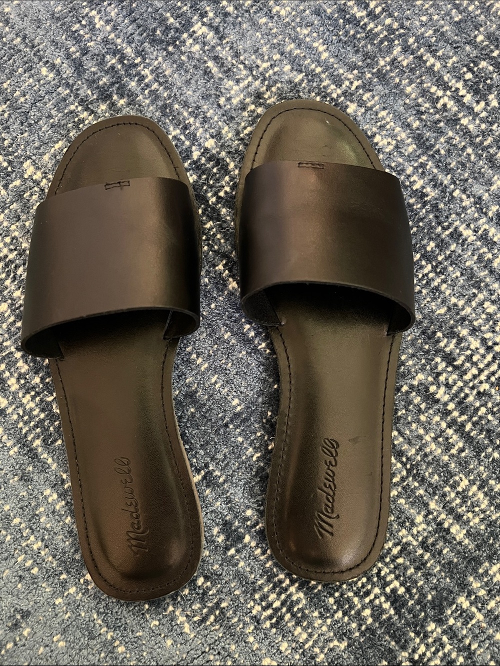 Madewell Black Boardwalk Post Leather Slide Sandals